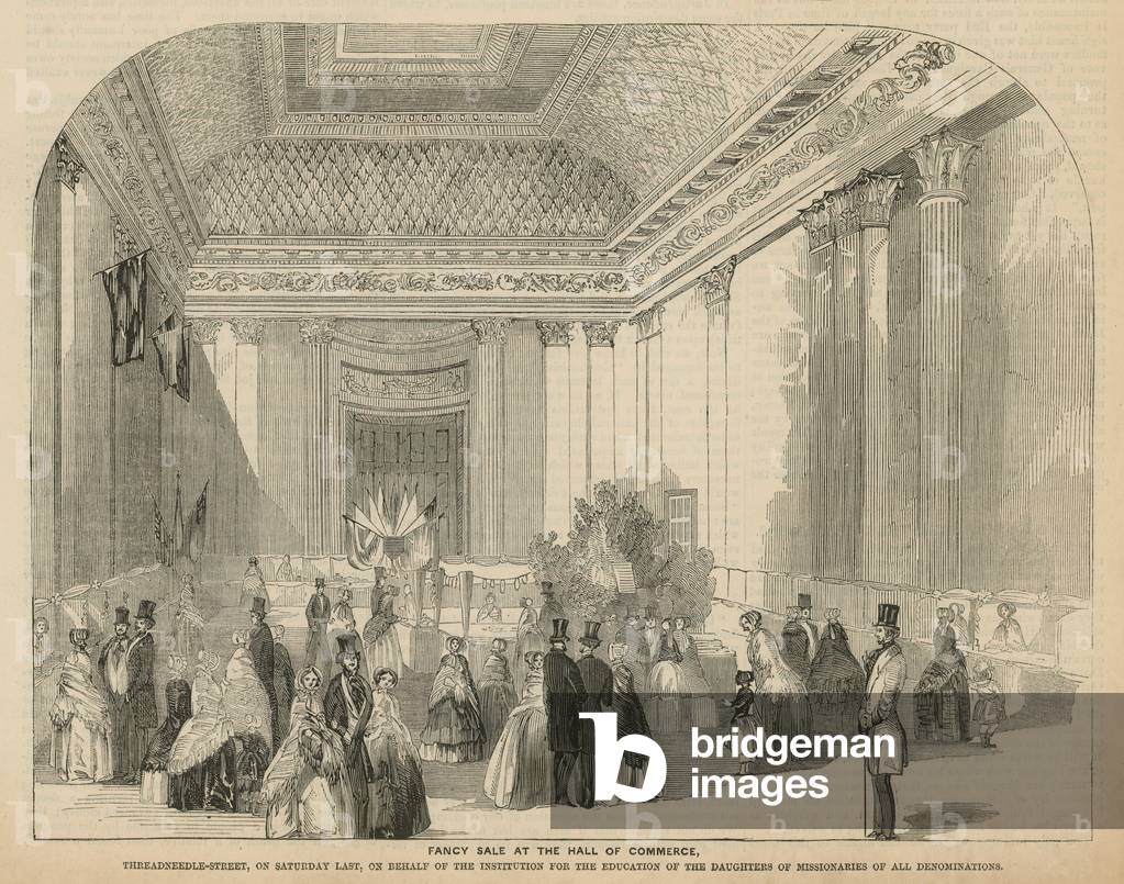 "Fancy Sale in der Halle des Handels (Gravur)" von English School, b/w