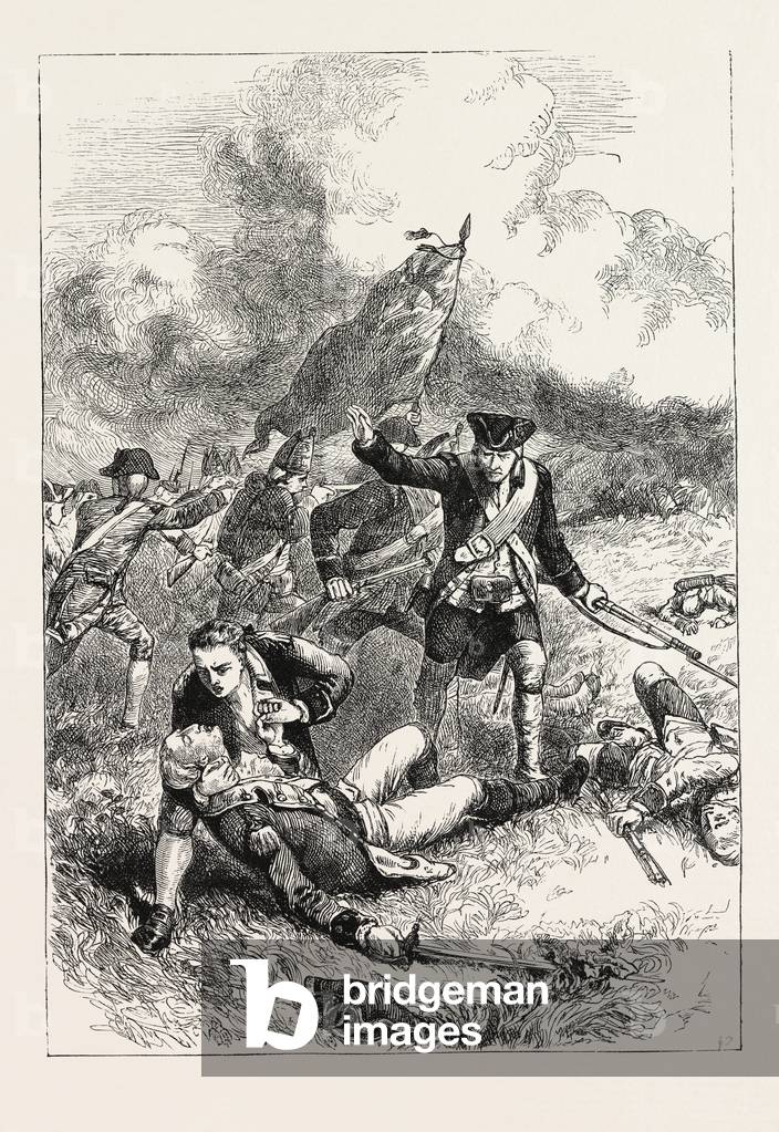 Bild von Gravur "Tod von Major Pitcairn" 1870, b/w