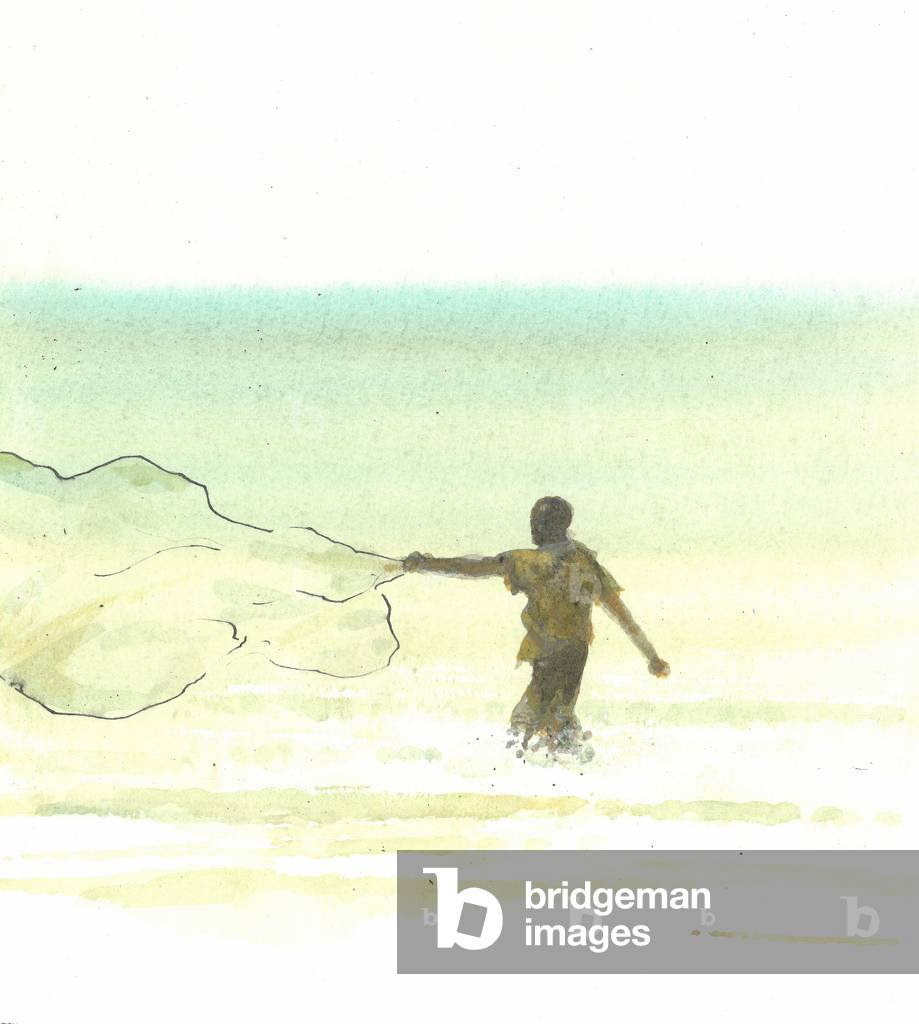 Lone Fisherman 6, 2015 (pen & ink with watercolour on paper)