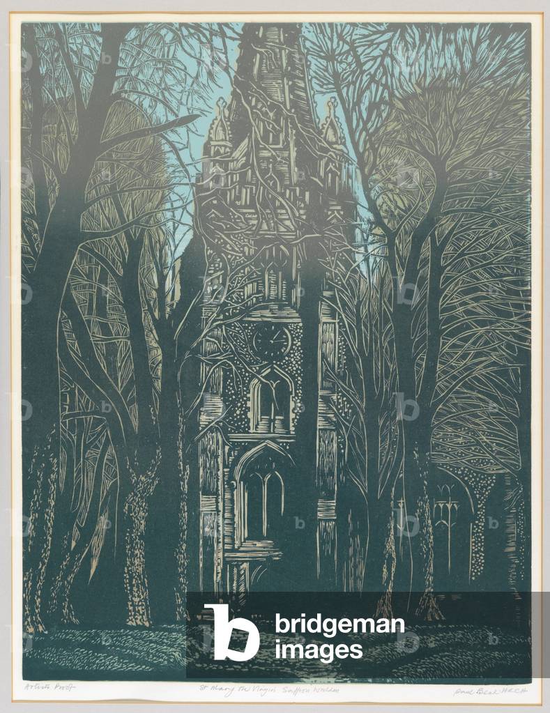 St Mary the Virgin, Saffron Walden (linocut) by Beck, Paul (b.1926)