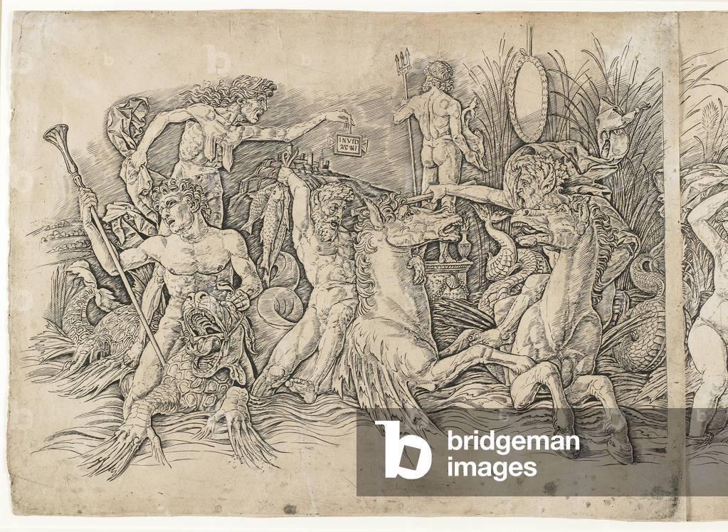 "Battaglia degli Dei del Mare", 15th , 1470s Secolo di Andrea Mantegna, b/w