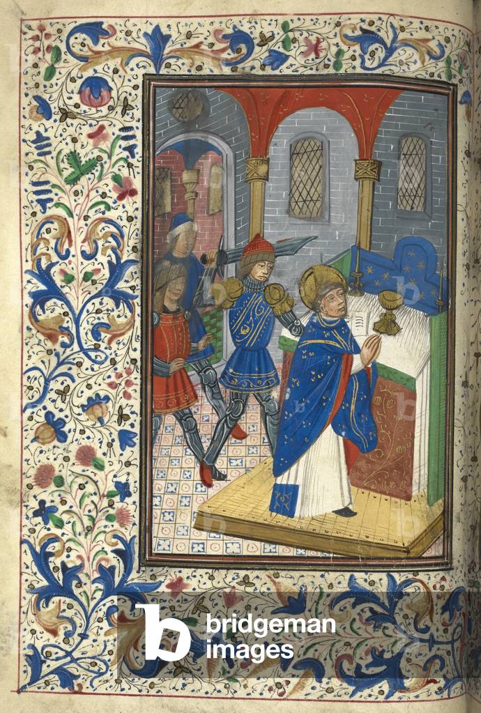 Miniatura del martirio di Thomas Becket, una rara sopravvivenza in un contesto inglese a causa della legge di 