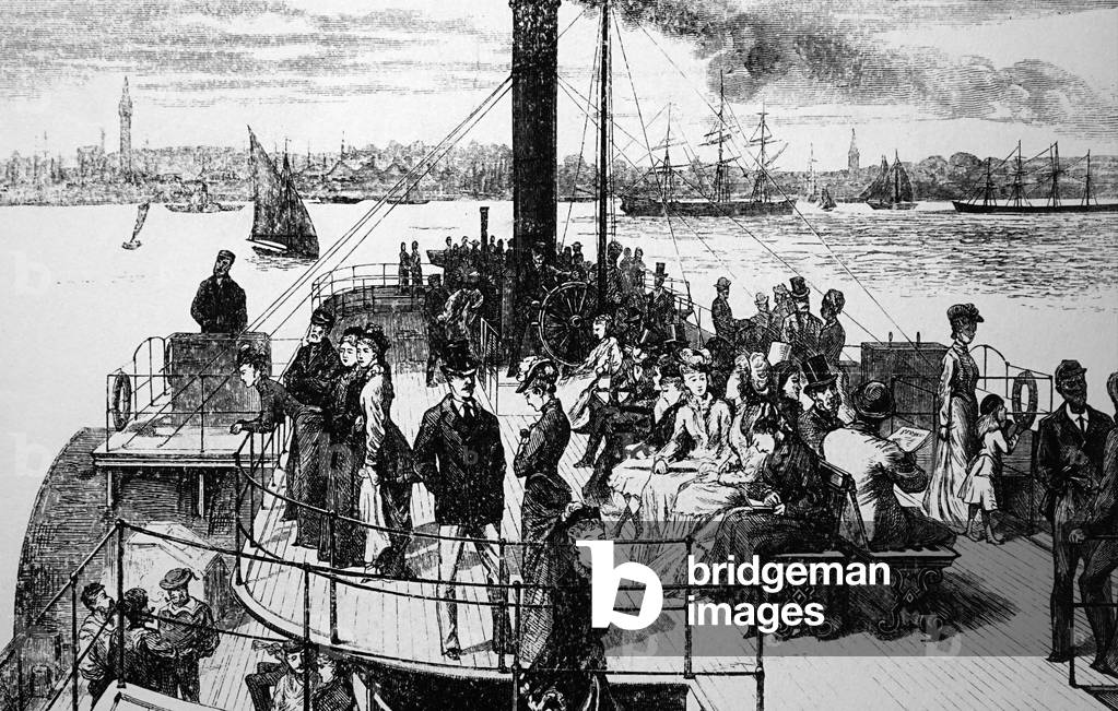 "Un traghetto che attraversa il fiume Mersey a Liverpool" 1850, b/w