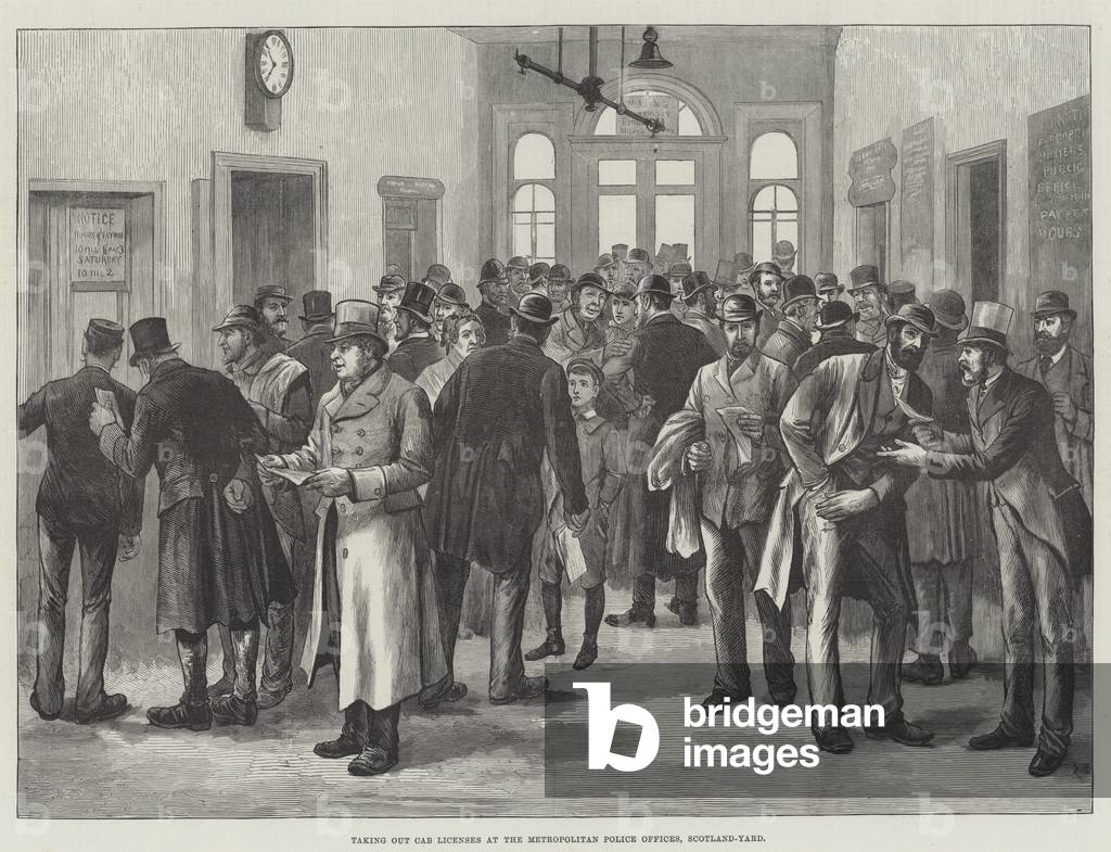 Abnahme von Führerschein bei den Metropolitan Police Offices, Scotland-Yard (Gravur)