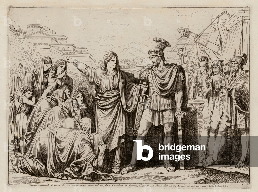 Bild von Druck "Veturia überredet ihren Sohn Coriolanus" 1801 von Bartolomeo Pinelli