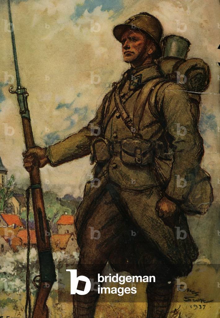 "Peloso soldato francese della prima guerra mondiale illustrazione di Georges Scott dalla rivista Mirror du Mo