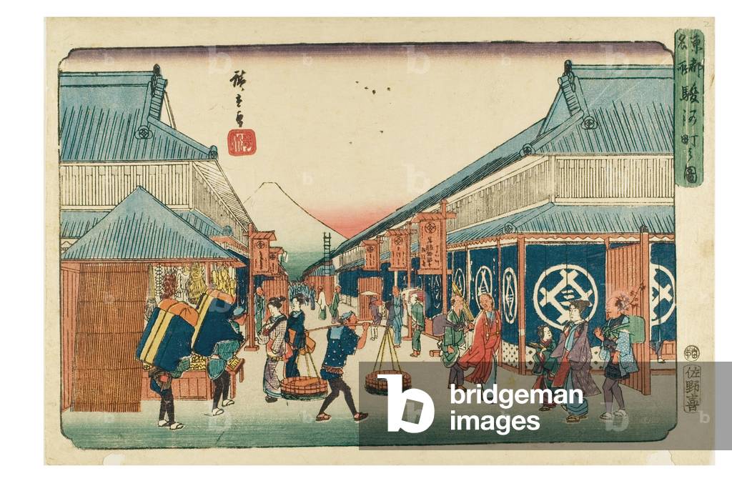 "Suruga-cho aus der Serie Famous Places in the Easten Capital" 1843 von Ando or Utagawa Hiroshige
