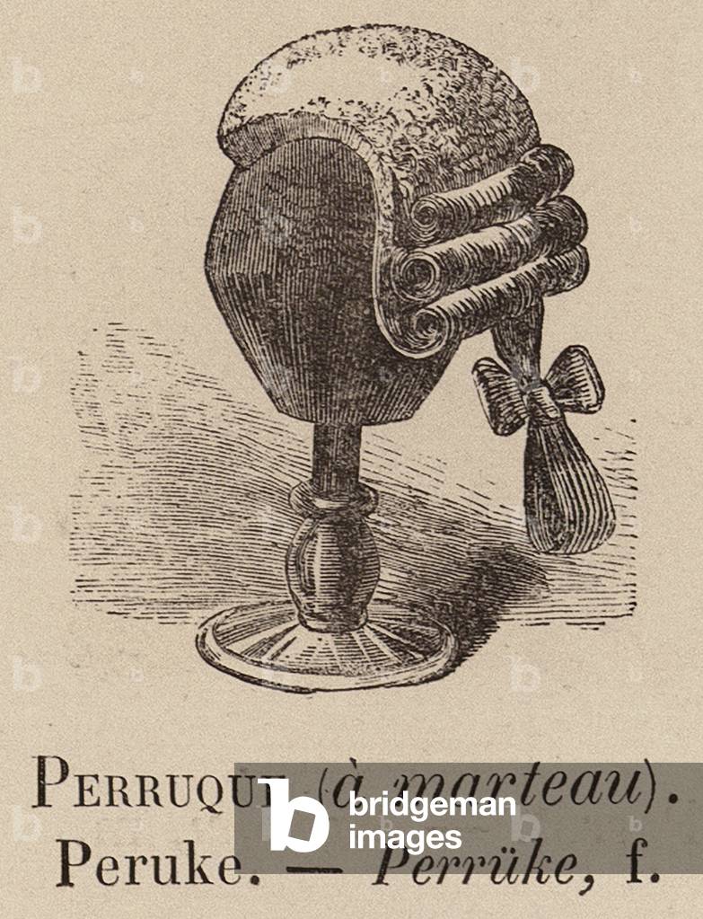 "Le Vocabulaire Illustre: Perruque (ein Marteau); Peruke; Perruke (Gravur)" 1873 von European School