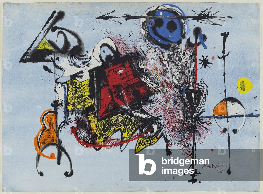 Senza titolo, 1946 (spruzzi, penna e inchiostri neri e colorati, gouache, w/c e graffito su carta pesante w/c)