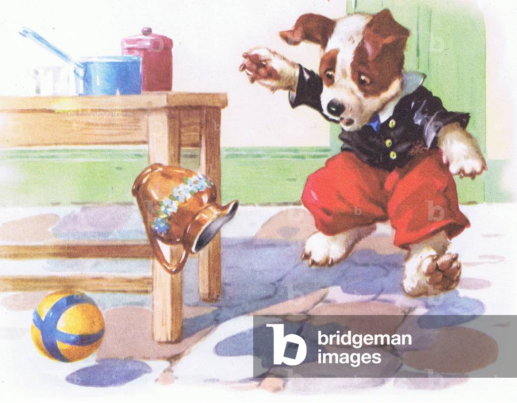 La palla rimbalzò e buttò giù la brocca, da Someomeon's Darlings pub.di Juvenile Productions, 1957 (color lito