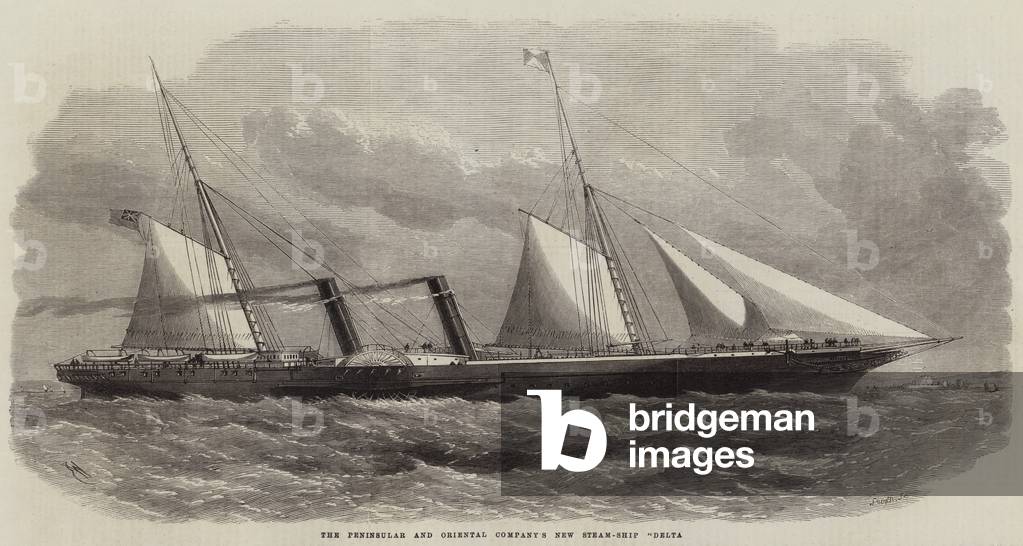 "La Peninsulare e Oriental Company nuova nave a vapore «Delta» (incisione)" di Edwin Weedon, b/w