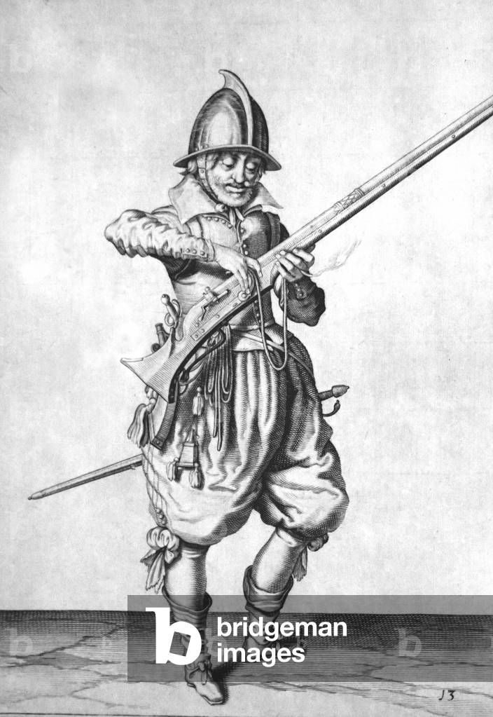 Engraving of 17th Century Musketeer