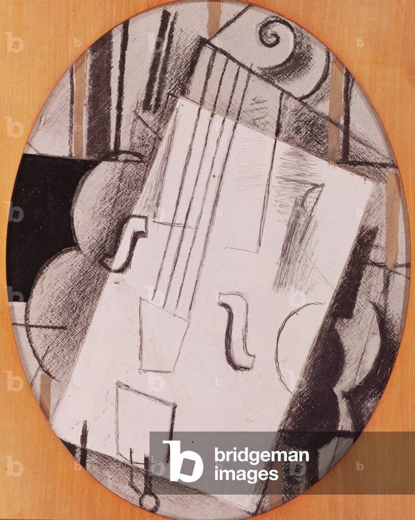 Bild von Gemälde "Stilleben (Violine) 1913 (Graphit", 1913 von Georges Braque, b/w