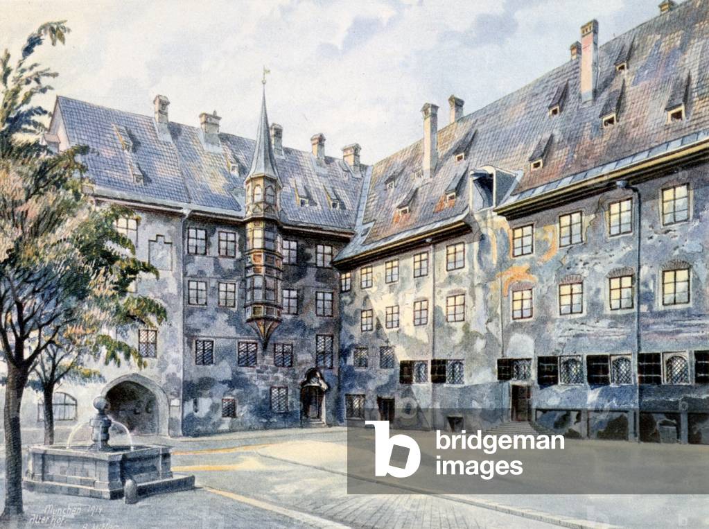 Courtyard in Munich. 1914. Watercolour by Adolf Hitler. Germany