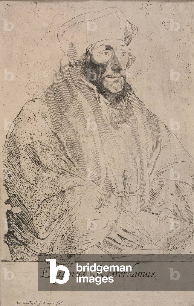 Bild von Gravur "Erasmus von Rotterdam", c.1620 von Anthony van Dyck, b/w