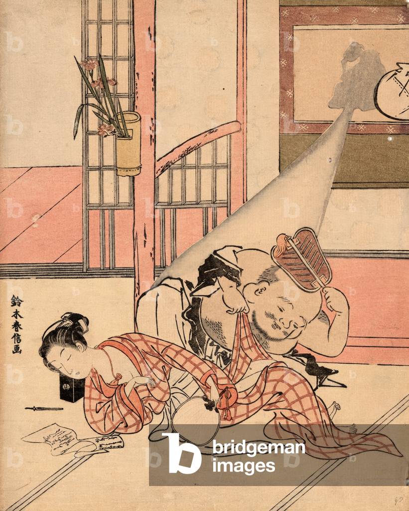 "Iro Gonomi No Nuke Daikoku" di Suzuki Harunobu, b/w