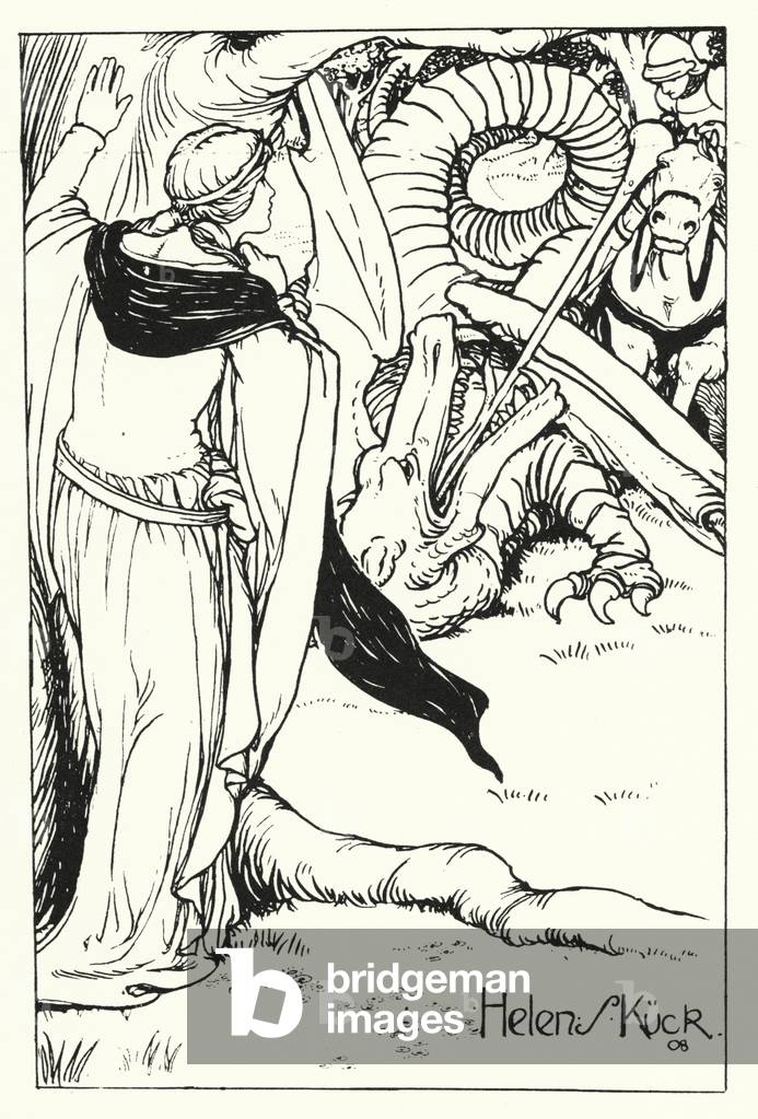 Rotes Kreuz kämpft den Drachen (Gravur)