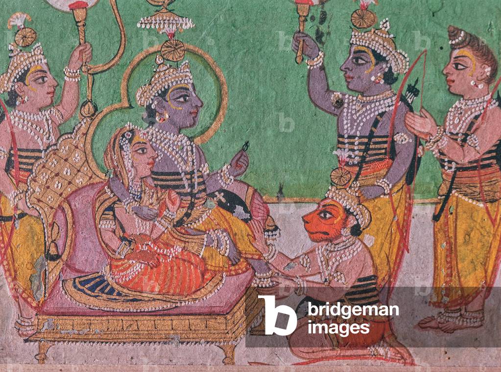 Image of Manuscript depicting Hanuman kneeling at the feet of Rama