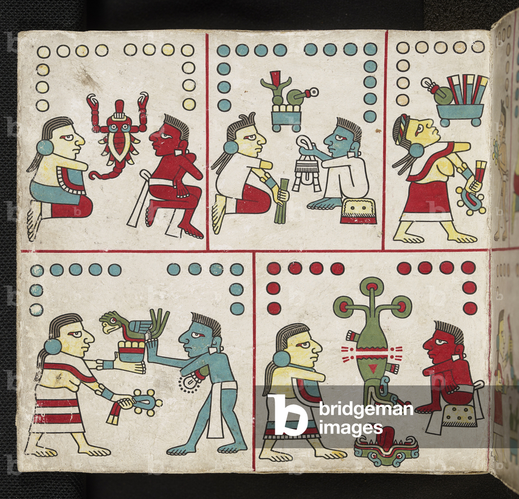 Image of Manuscript depicting Marriage almanac. Codex Laud (Codex Mictlan) 1401 by Pre-Columbian
