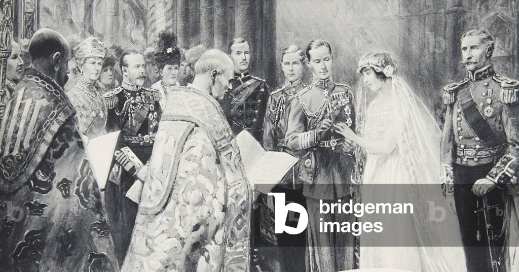 Die Hochzeit des Herzogs von York und Elizabeth Bowes-Lyonin 1923 (Kupferstich)