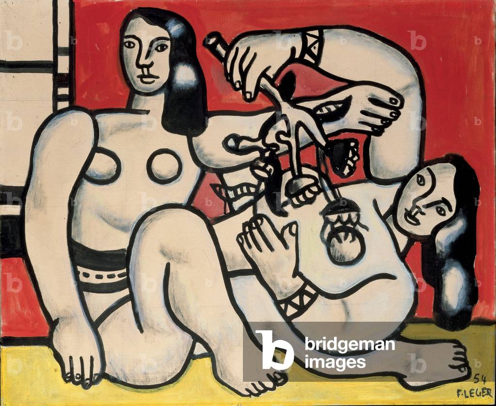 Two Woman Holding Flowers; Deux femmes tenant des fleurs, 1954 (öl auf leinwand)