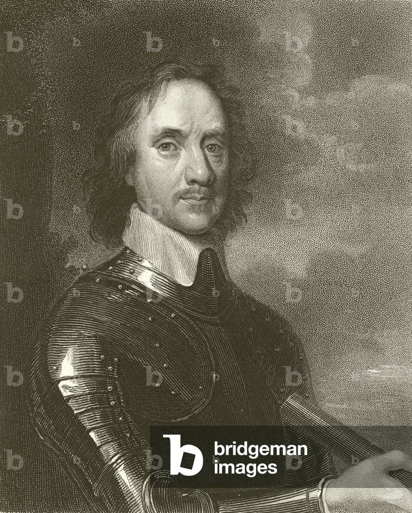 "Cromwell (incisione)" di English School, b/w
