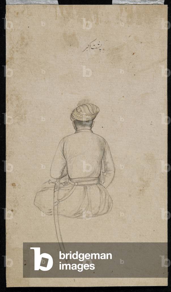 Image of Drawing depicting A seated courtier by Mughal Artist, b/w