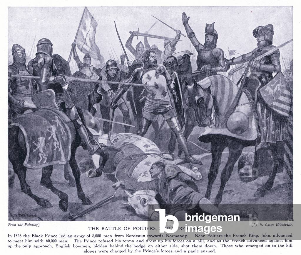 La battaglia di Poitiers AD1356, 1920 (lito)