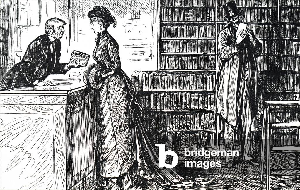 "Una tipica libreria circolante" di George Du Maurier, b/w