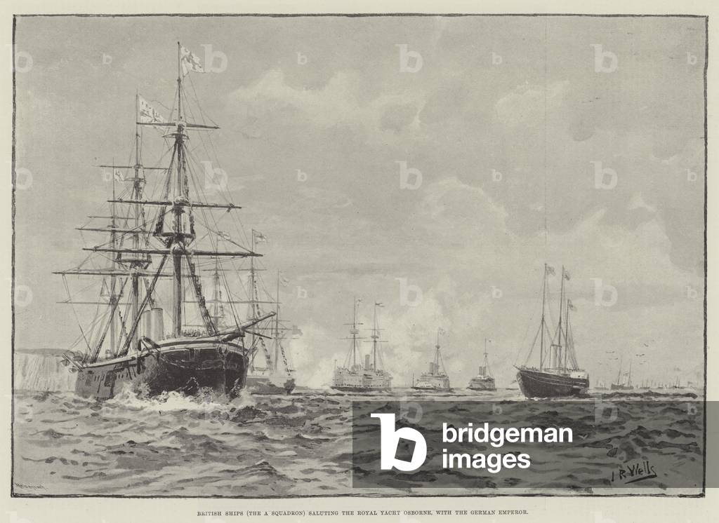 Image of Print depicting British Ships (The A Squadron) saluting the Royal Yacht Osborne 1889 by English Artis