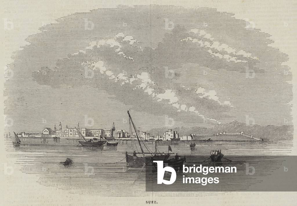 "Suez (Gravur)" 1843 von English School, b/w