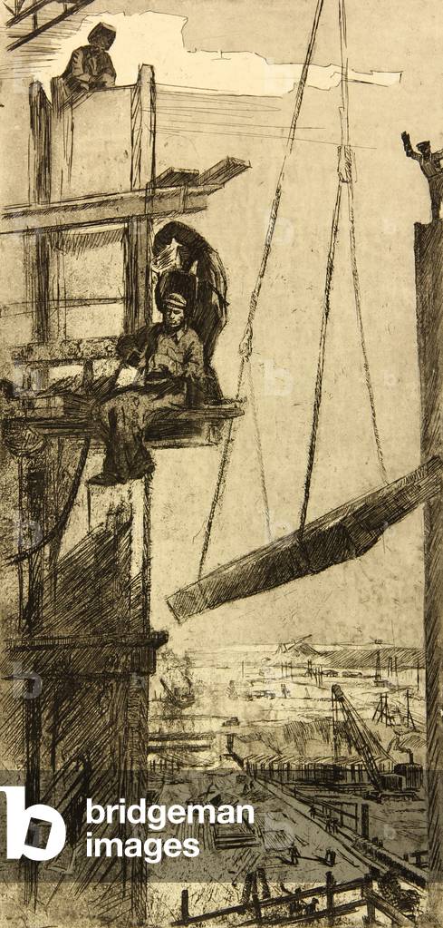 Travailleurs de la construction à la centrale hydroélectrique de Bratsk, 1961 (gravure)