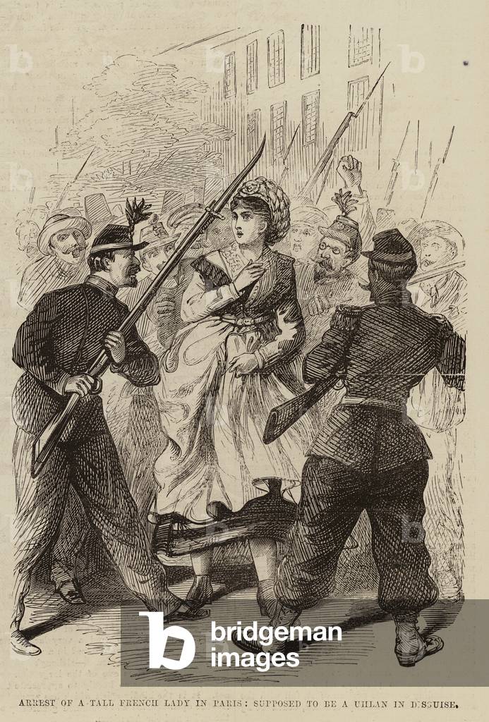 Bild von Gravur "Festnahme einer großen Französin in Paris" 1901 von English School