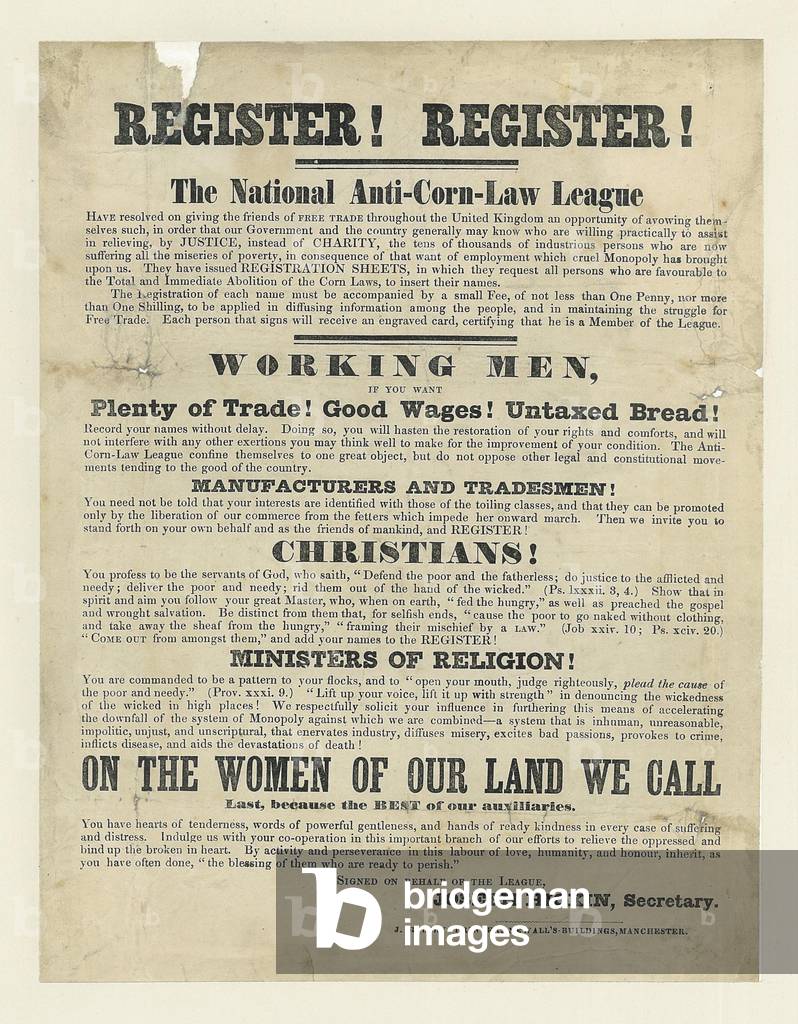 Register! Register! The National AntiCorn Law League, c.1840s (print)