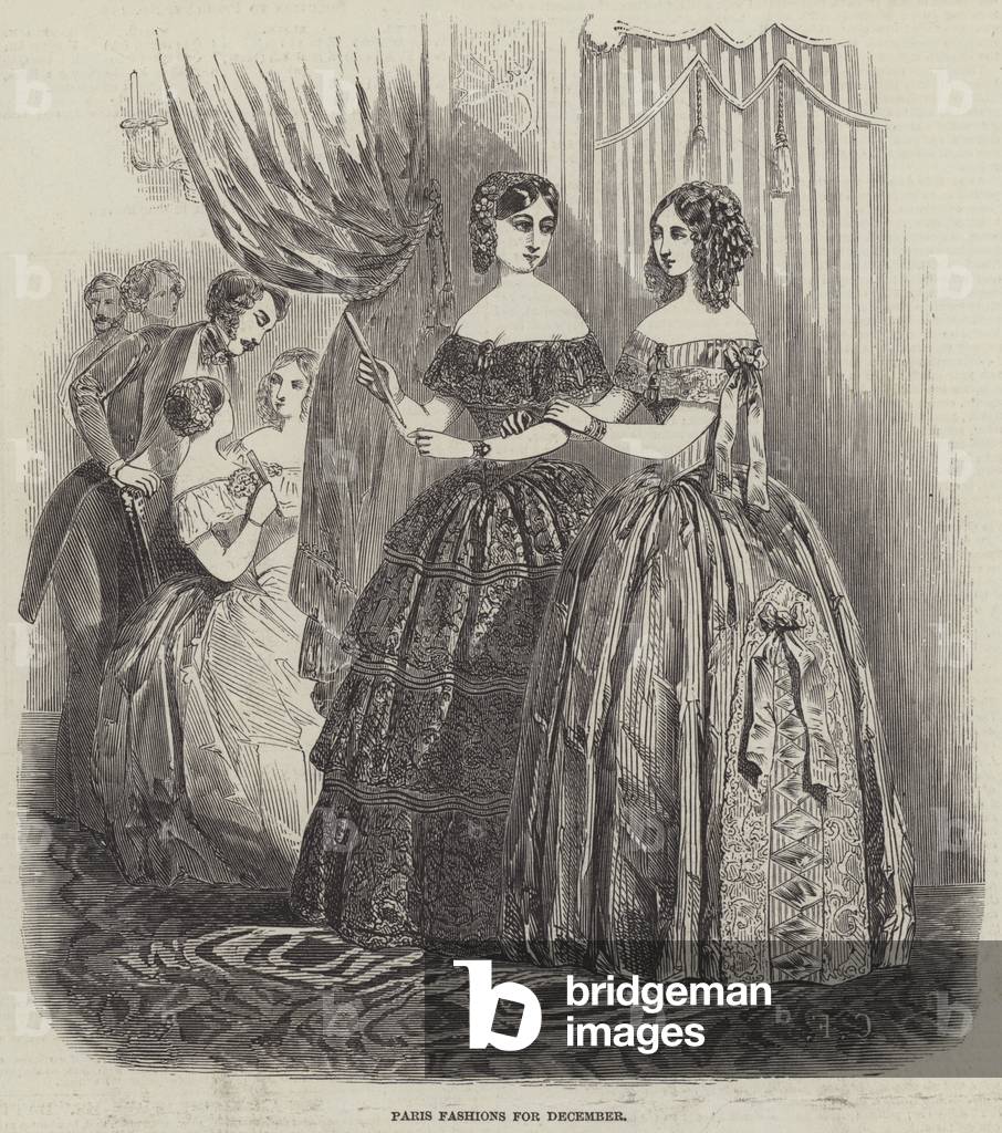 "Paris Fashions für Dezember (Gravur)" 1846 von English School, b/w