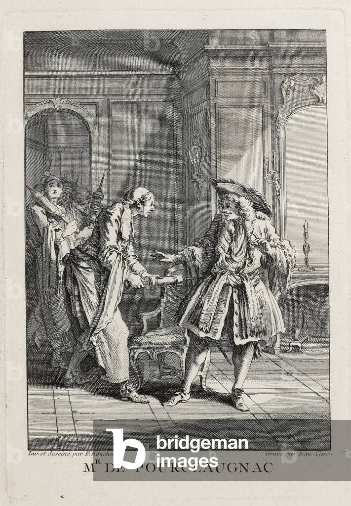Monsieur de Pourceaugnac, da una suite di 33 incisioni di Boucher che illustrano le opere di Molière, 1734 (in
