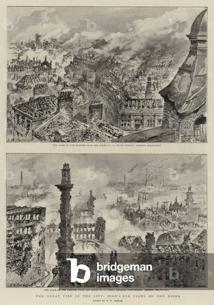 Bild von Druck "Das große Feuer in der Stadt" von Henry William Brewer, b/w
