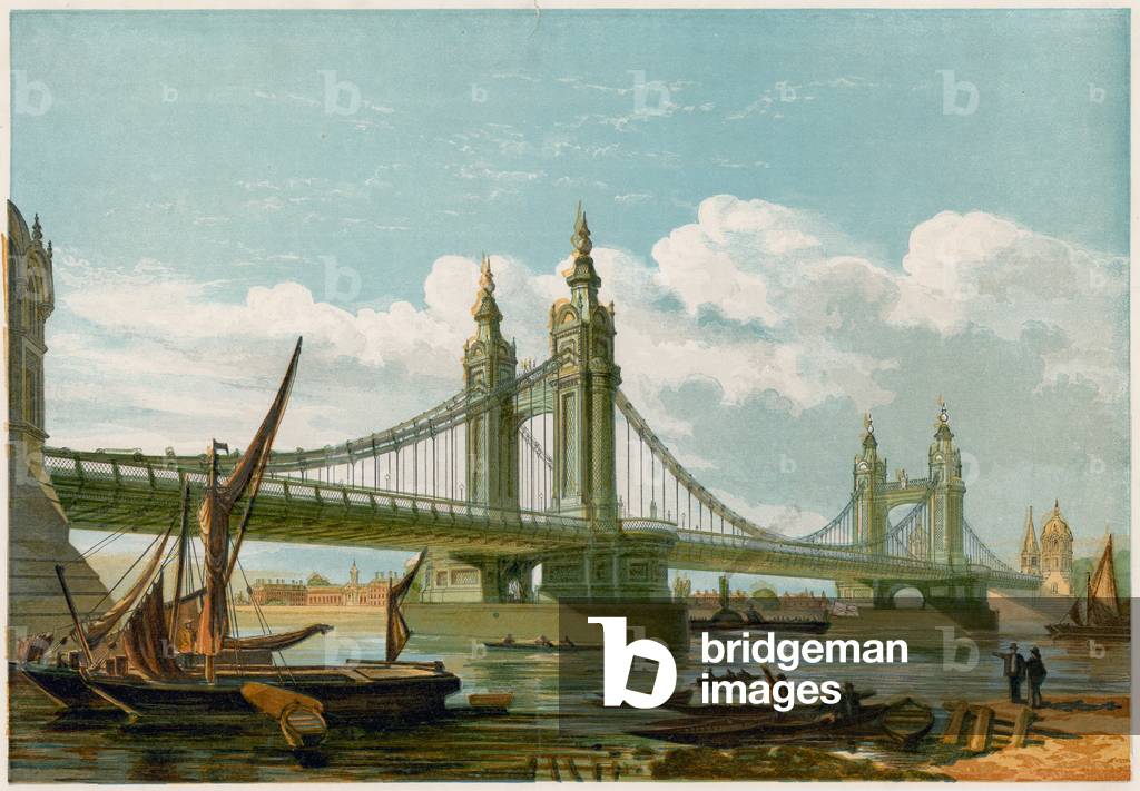 Immagine di Incisione "Chelsea Sospensione Ponte (incisione colorata)" di English School