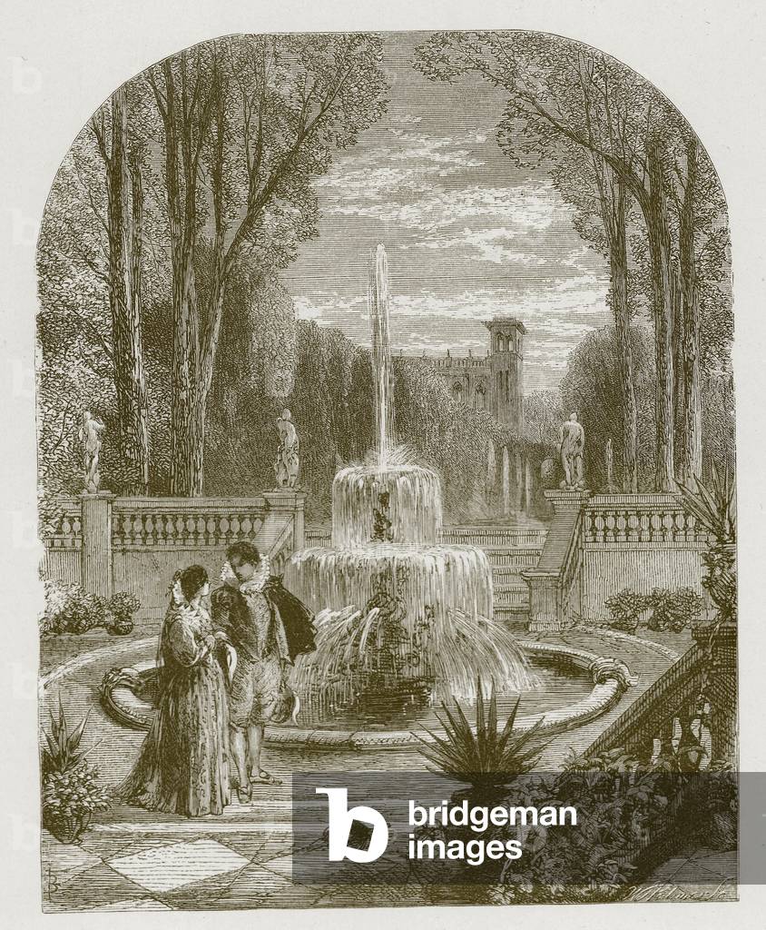 Lord Thomas and Fair Annet (engraving) by Myles Birket Foster, b/w
