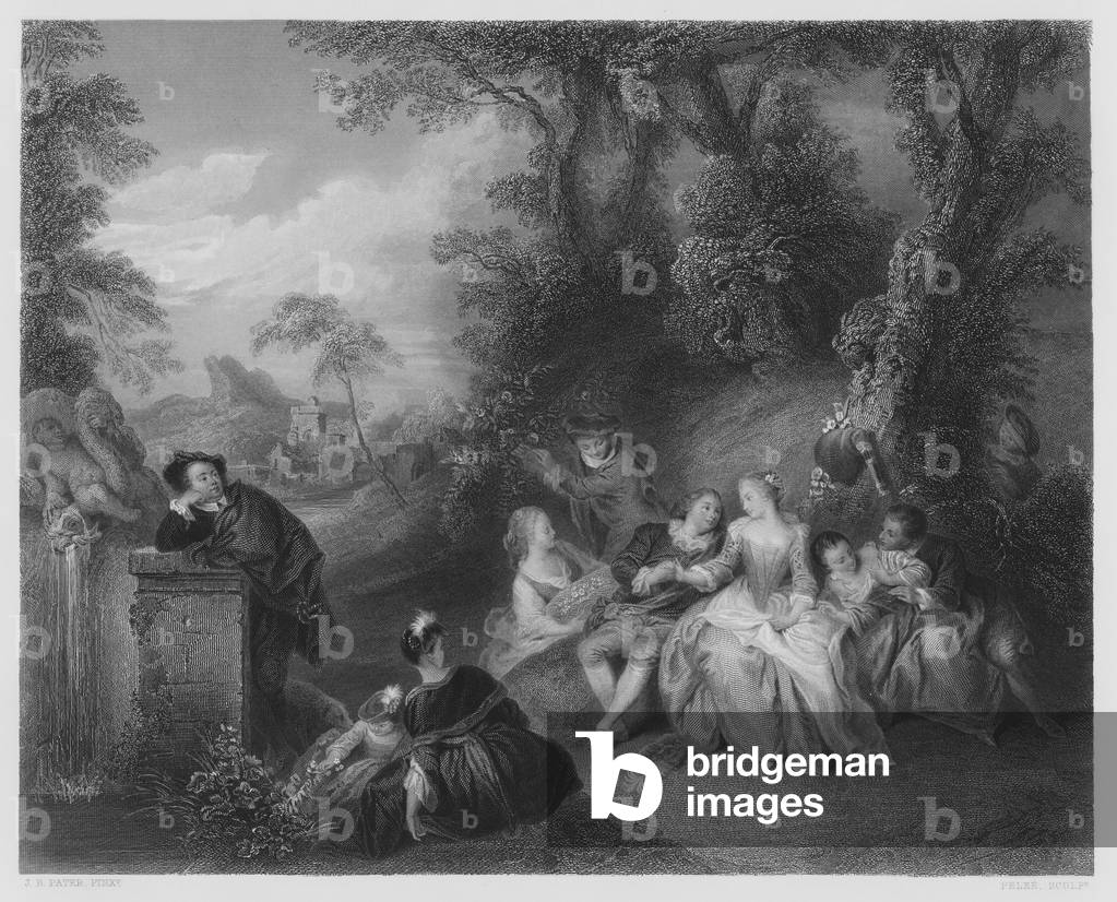 "Un fete-Champetre" di Jean-Baptiste Joseph Pater, b/w