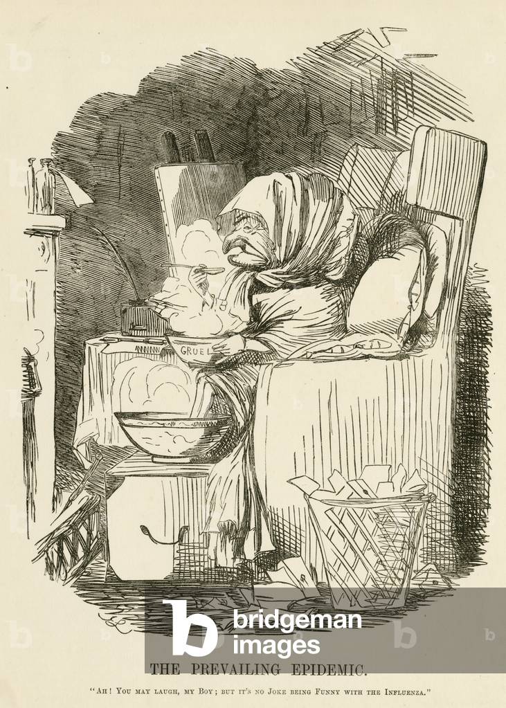"Darstellung der Influenza. 19. Jahrhundert (Gravur)" 1801, b/w