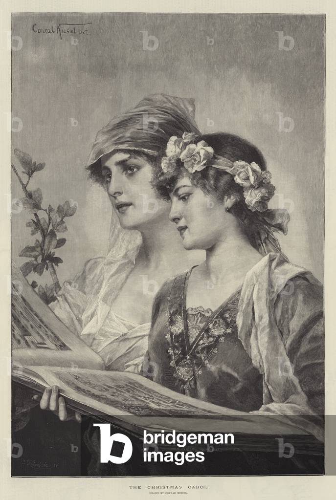 The Christmas Carol (engraving) by Conrad Kiesel, b/w