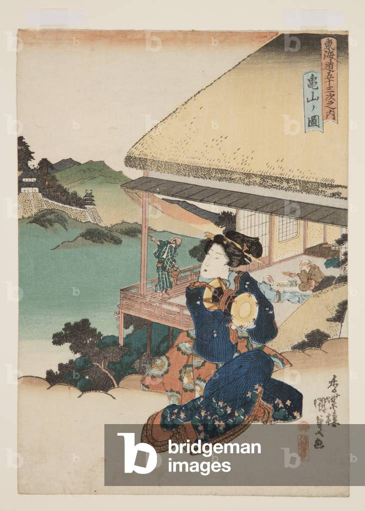 Ansicht von Kameyama (Kameyama no zu) (farbiger Holzschnitt-Druck)