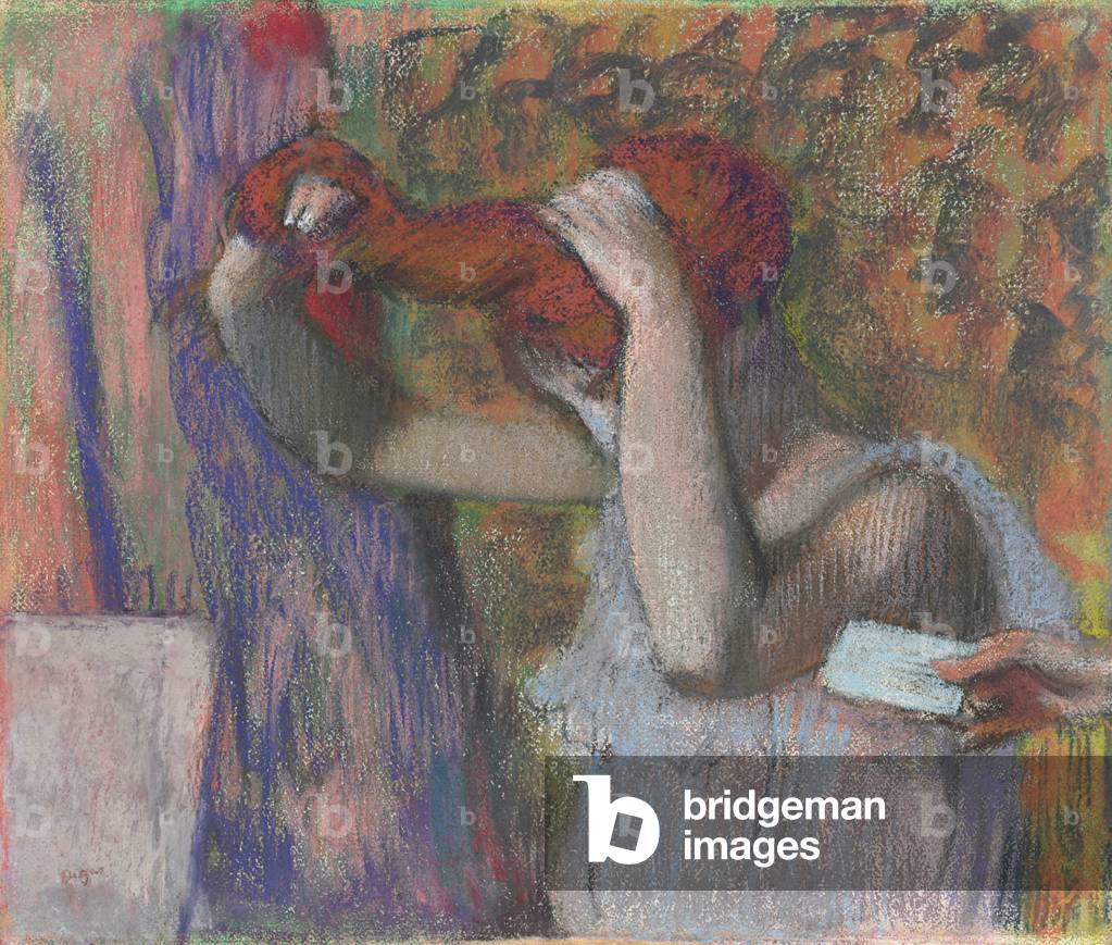 Frau Styling Ihr Haar, Der Brief; Femme se coiffant, la lettre, c. 1888-1892 (pastellfarben und Holzkohle auf 