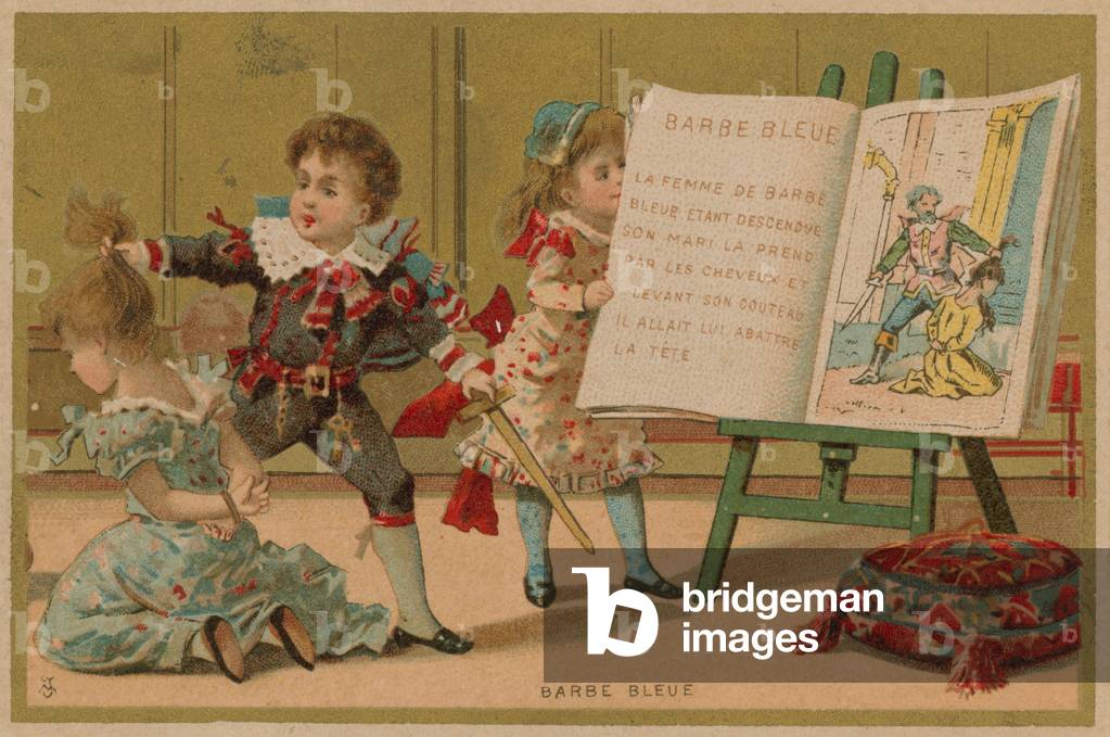 Bambini che recitano la storia di Barbablù (cromolito)