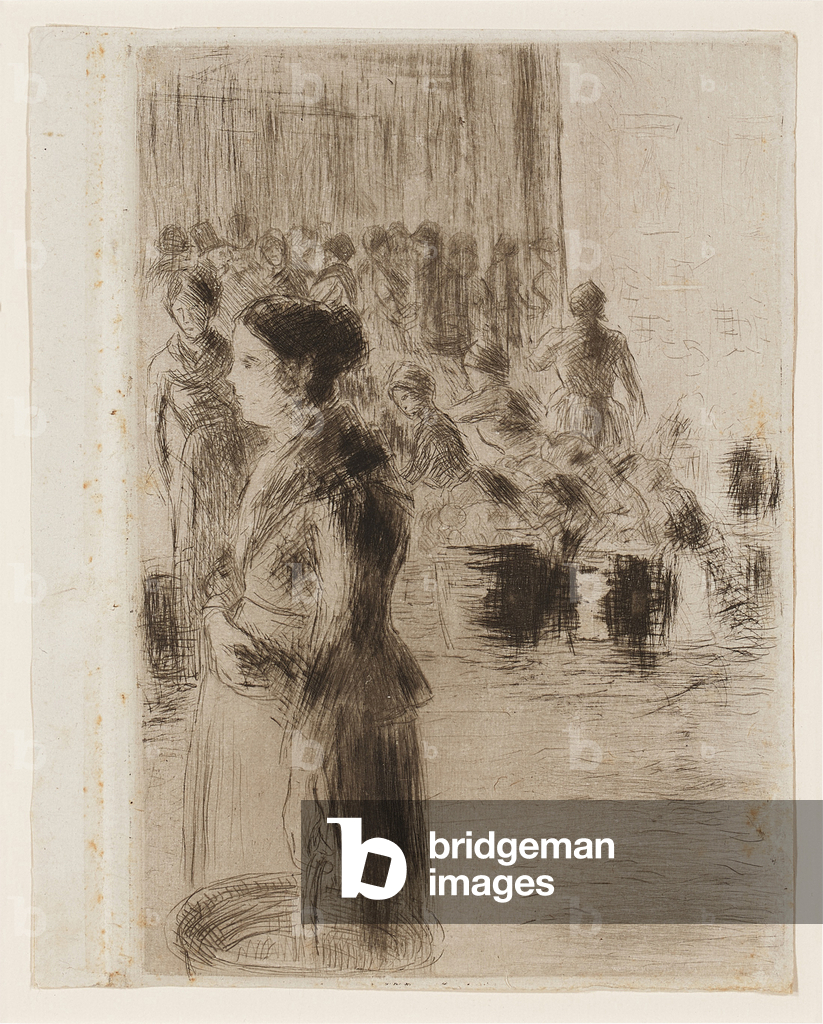 Immagine di Incisione "La buona donna che fa la spesa al mercato" 1888 di Camille Pissarro
