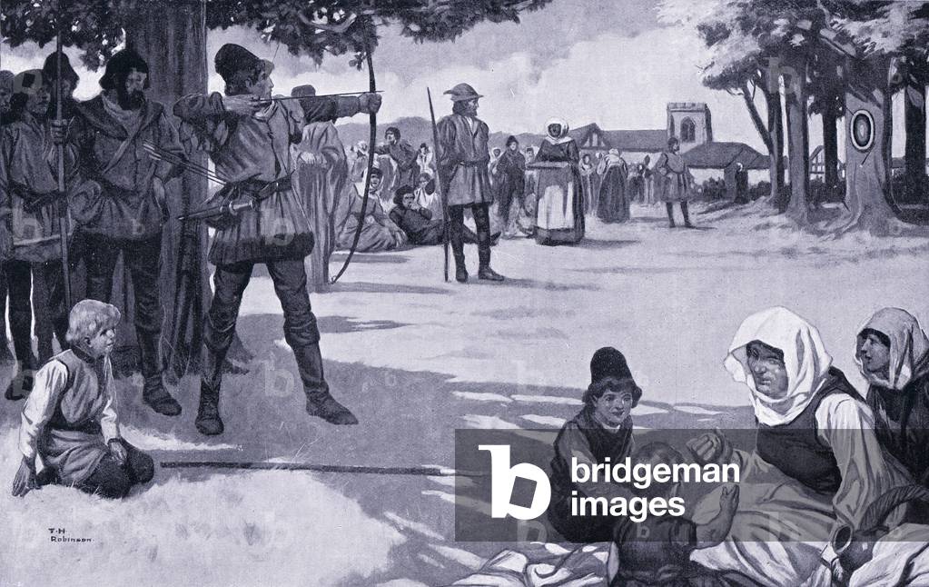 Ein Bogenschießen Treffen im fünfzehnten Jahrhundert (litho), 1920 's (litho)