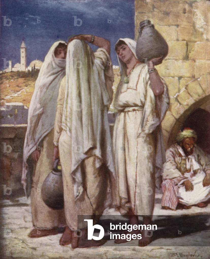 Femmes syriennes à une fontaine (couleur litho)