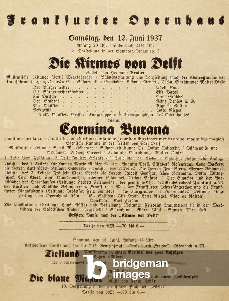 Image of Programma di prima esecuzione di Carmina Burana di Carl Orff,