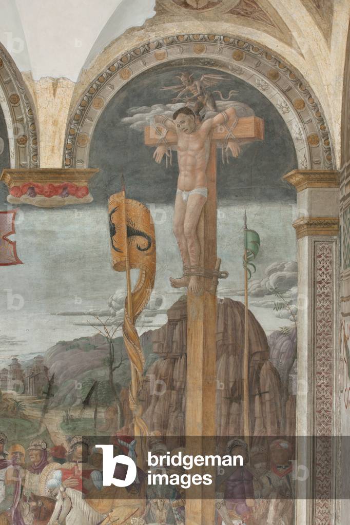 Milano, Refettorio del Cenacolo Vinciano, Donato Montorfano, Crocifissione di Cristo, 1495, Ladrone sormontato